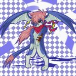  1:1 anthro blue_body blue_fur blue_tail blue_wings brown_eyes chest_tuft clothing crotch_tuft digitigrade dipstick_tail featureless_crotch front_view full-length_portrait fur hair kuttoyaki long_hair low_res male markings membrane_(anatomy) membranous_wings messy_hair mouth_closed nude pattern_clothing portrait red_hair red_tail semi-anthro shoulder_tuft solo standing tail tail_markings tuft wings 