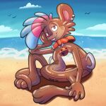  after_transformation animate_inanimate beach bell bell_collar collar ear_piercing ear_ring handles handles_on_hips hi_res inanimate_transformation mammal mouse murid murine piercing pool_toy ring_piercing rodent sea seaside sitting transformation trevor-fox trevor-fox_(character) water 