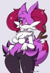 &lt;3 &lt;3_eyes 3_fingers big_ears blush braixen breasts canid canine female fingers generation_6_pokemon genitals hair inner_ear_fluff long_hair looking_at_viewer maiky_atk mammal nintendo pokemon pokemon_(species) pussy shiny_braixen simple_background smile solo tail thick_thighs tuft white_body wide_hips 