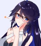  1girl black-framed_eyewear blue_eyes blue_hair blush breasts cleavage colored_inner_hair glasses hand_on_another&#039;s_chin heart highres kson large_breasts looking_at_viewer multicolored_hair purple_eyes sidelocks solo streaked_hair virtual_youtuber vshojo watson_(achromatist_) white_background 