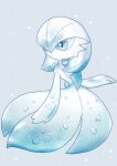  1girl arm_at_side blue_background blue_theme bob_cut bubble closed_mouth commentary_request dot_mouth flat_chest full_body gardevoir hair_between_eyes hand_up looking_to_the_side monochrome monya pokemon pokemon_(creature) short_hair solo standing transparent water 