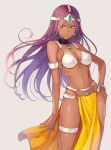  1girl armlet breasts circlet cleavage dark-skinned_female dark_skin dragon_quest dragon_quest_iv e_(eokiba) earrings floating_hair gem hand_on_own_hip highres jewelry loincloth long_hair manya_(dq4) navel purple_hair smile solo thighlet 