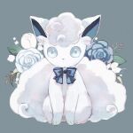  3_toes absurd_res accessory alolan_form alolan_vulpix ambiguous_gender blue_bow blue_eyes bow_(feature) bow_accessory bow_ribbon canid canine digital_media_(artwork) feet feral flower fur hi_res jewelry looking_at_viewer mammal multi_tail nintendo plant pokemon pokemon_(species) regional_form_(pokemon) ribbons sajo_su5 simple_background sitting solo tail toes white_body white_fur 