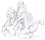  anthro dragon duo female friendship_is_magic hasbro hi_res kitsune_youkai kneeling looking_at_another male my_little_pony simple_background smolder_(mlp) spike_(mlp) tail white_background wings 