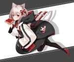  1girl :o animal_ears bag black_border black_jacket black_pantyhose border bow braid breasts cat_ears cat_girl cat_tail collared_shirt commentary_request food foot_up from_side grey_hair haiba_09 hair_between_eyes hair_bow high_heels holding holding_food hood hooded_jacket jacket large_breasts looking_at_viewer multicolored_clothes multicolored_jacket nail_polish necktie open_mouth original pantyhose puffy_sleeves red_bow red_eyes red_footwear red_nails red_necktie shadow shirt short_hair shoulder_bag sidelocks sleeve_cuffs sleeves_past_wrists solo stitches strawberry_jam tail toast two-tone_jacket white_jacket white_shirt 