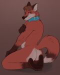  anthro blue_collar canid canine collar echo_(series) echo_project fox horrorbuns humanoid male mammal murdoch_byrnes nude red_fox solo suggestive_pose the_smoke_room 