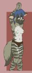  arms_above_head blue_hair breasts clothed clothing female hair hyena mammal striped_hyena tabbiewolf topless 