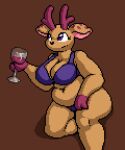  alcohol antlers beverage big_breasts bra breasts brown_body brown_fur chubby_female clothing container cup deer drinking_glass fur glass glass_container glass_cup hooves horn isagoodfriend looking_away mammal panties pink_spots pinup pose purple_bra purple_clothing purple_eyes purple_underwear sitting spots thick_thighs underwear wine wine_glass 