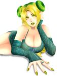  absurdres bad_source blonde_hair braid breasts green_eyes green_hair highres jojo_no_kimyou_na_bouken kujo_jolyne large_breasts lipstick makeup nail_polish thick_thighs thighs 