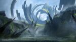  2022 arknights arknights:_endfield blue_sky cliff cloud cloudy_sky company_name concept_art copyright_name grass highres no_humans official_art originium_(arknights) outdoors scenery sky 