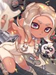  agent_8_(splatoon) armpit_crease blurry blurry_foreground bodysuit breasts commentary_request crown dark-skinned_female dark_skin drone fish fish_skeleton floating grey_eyes grey_hair highres looking_at_viewer medium_breasts medium_hair octoling octoling_girl parted_lips pearl_drone_(splatoon) red_eyes shina_shina sleeveless sleeveless_bodysuit splat_dualies_(splatoon) splatoon_(series) splatoon_3 splatoon_3:_side_order star-shaped_pupils star_(symbol) symbol-shaped_pupils tentacle_hair white_bodysuit 