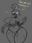  absurd_res animatronic anthro areola avian big_breasts bird bow_accessory breasts chicken clothing cumlord dialogue exposed_endoskeleton eyelashes female fingerless_gloves galliform gallus_(genus) gloves green_clothing green_gloves green_handwear grey_background handwear head_feathers head_tuft hi_res huge_breasts machine nipples phasianid purple_bow purple_eyes robot shattered_glamrock_chica_(fnaf) simple_background solo text thick_thighs tuft wide_hips 