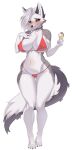  &lt;3 absurd_res anthro big_breasts breasts butt_from_the_front canid canid_demon canine clothed clothing demon female fur grey_body grey_fur hair hellhound helluva_boss hi_res inner_ear_fluff legwear looking_at_viewer loona_(helluva_boss) mammal nipple_outline nude piercing red_sclera simple_background smile solo stockings tail text tuft weelzelu white_body white_fur 