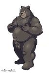  2023 absurd_res anthro balls bear belly black_nose eeveecholo erection genitals hi_res kemono male mammal moobs navel nipples one_eye_closed overweight overweight_male penis scar simple_background solo white_background 