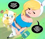  adventure_time anthro big_breasts black_eyes blonde_hair bmo bottomwear breasts cake_the_cat cartoon_network cleavage clothed clothing domestic_cat ellipsis english_text felid feline felis female fionna_the_human footwear group hair hi_res human humanoid larger_female legwear machine male mammal multicolored_body nude question_mark robot shirt shoes shorts size_difference smaller_female smaller_male somescrub speech_bubble text thigh_highs topwear trio two_tone_body white_body white_skin 