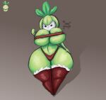  areola big_breasts black_eyes breasts camel_toe clothing crop_top female generation_5_pokemon gothicc green_areola green_body hand_on_hip hi_res huge_breasts huge_hips huge_thighs humanoid leggings legwear nintendo petilil pokemon pokemon_(species) shirt solo thick_thighs thong topwear underwear wide_hips 