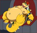  ambiguous_fluids anthro belly birth bowser bowser_jr. collar father_(lore) hi_res horn king koopa labor male mario_bros muscular nintendo nipples parent_(lore) pregnant pregnant_male royalty rub_lug scalie solo spiked_collar spikes spikes_(anatomy) 