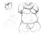  2017 anthro armpit_hair ashigara bear belly big_belly body_hair chest_tuft clothed clothing digital_drawing_(artwork) digital_media_(artwork) eyebrows foreskin front_view genitals guide_lines half-erect hands_behind_head humanoid_genitalia humanoid_penis jockstrap jockstrap_only lifewonders looking_at_viewer looking_forward male mammal mohawk monochrome musclegut muscular_thighs nipples nobodyshouse overweight overweight_male pecs penis penis_through_leghole poking_out portrait simple_background sketch sketch_page smile solo standing thick_eyebrows three-quarter_portrait tokyo_afterschool_summoners topless tuft underwear underwear_only white_background 