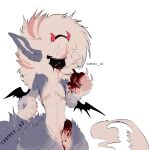  absurd_res anthro anzo_(canines_x3) balls blood blood_on_hand blood_on_penis bodily_fluids canines_x3 demon eating_blood fluffy genitals girly hi_res male mastectomy_scar pawpads paws penis scar sharp_teeth teeth thick_thighs trans_(lore) trans_man_(lore) 