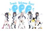  5girls bird black_footwear black_hair blonde_hair boots emperor_penguin emperor_penguin_(kemono_friends) frilled_skirt frills gentoo_penguin gentoo_penguin_(kemono_friends) hair_over_one_eye headphones highleg highleg_leotard hood hood_down humboldt_penguin humboldt_penguin_(kemono_friends) jacket kemono_friends kemono_friends_3 leotard long_hair long_sleeves looking_at_viewer multicolored_clothes multicolored_hair multicolored_jacket multiple_girls one_eye_closed open_clothes open_jacket orange_eyes orange_hair penguin penguin_girl penguin_tail penguins_performance_project_(kemono_friends) pink_footwear pink_hair red_eyes rockhopper_penguin rockhopper_penguin_(kemono_friends) royal_penguin royal_penguin_(kemono_friends) skirt standing standing_on_one_leg streaked_hair tail thighhighs turtleneck twintails two-tone_hair two-tone_jacket white_leotard white_skirt white_thighhighs yamaguchi_yoshimi yellow_footwear 