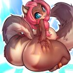  accessory amaris_(nexyb) anklet anthro big_breasts big_butt breasts brown_body brown_fur butt butt_grab chipmunk ear_piercing female fur ground_squirrel hair hair_accessory hair_ring hand_on_butt hi_res huge_breasts huge_butt huge_thighs hyper hyper_breasts hyper_butt jewelry mammal nipple_piercing nipples piercing pink_hair rodent sciurid small_waist solo thefuckingdevil thick_thighs 