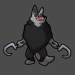  absurd_res animal_humanoid anthro bottomwear canid canid_humanoid canine canine_humanoid canis cel_shading clenched_teeth cloak clothed clothing death_(puss_in_boots) dual_wielding ears_up facial_markings full-length_portrait fur glowing glowing_eyes grey_body grey_fur head_markings hi_res holding_object holding_weapon humanoid looking_at_viewer luhrak male mammal mammal_humanoid markings no_shoes outline pants paws poncho portrait puss_in_boots_(film) puss_in_boots_the_last_wish red_eyes shaded sickle simple_background solo standing tail teeth teeth_showing three-quarter_portrait tongue tongue_out weapon wolf wolf_humanoid 