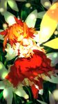  1girl dress fairy fairy_wings flower highres long_sleeves looking_at_viewer red_dress red_eyes red_footwear red_hair solo sunny_milk tobenai_todo touhou two_side_up wings 