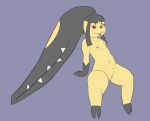  anthro areola biped blep breasts e10109 erect_nipples eyebrows female flat_colors generation_3_pokemon genitals hair hair_mouth hi_res leaning leaning_back leaning_on_hand mawile nintendo nipples pokemon pokemon_(species) pussy red_eyes sharp_teeth simple_background sitting slightly_chubby slightly_chubby_female small_breasts solo teeth thick_thighs tongue tongue_out 