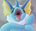  2021 ambiguous_gender blue_body bodily_fluids digital_media_(artwork) eeveelution feral gaping_mouth generation_1_pokemon grey_background hi_res nintendo open_mouth pokemon pokemon_(species) saliva saliva_string simple_background solo suddendraft vaporeon 