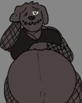  anthro belly big_belly canid canine canis clothed clothing doctor_sylvan_(sbeve_wagon) domestic_dog fishnet fishnet_legwear legwear looking_at_viewer male mammal overweight overweight_male pregnant pregnant_male sbeve_wagon simple_background slutty_clothing smile solo thick_thighs 
