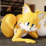  1:1 3d_(artwork) adri164 big_butt bottomwear butt butt_heart canid canine clothing clothing_aside digital_media_(artwork) fox gym gym_bottomwear gym_clothing hi_res looking_at_viewer male mammal miles_prower orange_body sega shorts sonic_the_hedgehog_(series) thick_thighs thong_underwear underwear underwear_aside wide_hips 