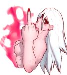  boku_no_hero_academia ear_piercing eyeshadow genderswap makeup middle_finger nude piercing red_eyes red_nails shigaraki_tomura tag tagme white_hair 