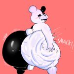  1:1 2023 4_fingers anthro balls bear big_butt biped bodily_fluids butt butt_smack danganronpa fingers genitals hi_res huge_butt looking_back male mammal monokuma onomatopoeia rear_view solo sound_effects sweat sweatdrop text yoshuacomoyoshu 