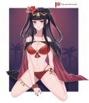  1girl absurdres alternate_costume bikini black_eyes black_hair breasts cleavage english_commentary fire_emblem fire_emblem_awakening fire_emblem_heroes highres lilshironeko looking_at_viewer medium_breasts o-ring o-ring_bikini official_alternate_costume red_bikini smile solo swimsuit tharja_(fire_emblem) tharja_(summer)_(fire_emblem) two-tone_cape 