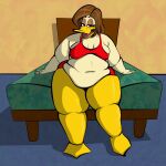  2022 absurd_res anatid anseriform anthro avian bed bedroom_eyes bird clothing duck female furniture hi_res morbidly_obese morbidly_obese_female narrowed_eyes obese obese_female overweight overweight_female puhba seductive solo the_looney_tunes_show tina_russo underwear warner_brothers 