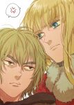  2boys annoyed blonde_hair blue_eyes blunt_bangs brown_hair canute cape fur_trim long_hair multiple_boys nice_schick red_cape short_hair straight_hair thorfinn vinland_saga 