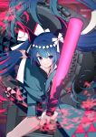  :/ absurdres aqua_nails aura blue_eyes blue_hair blue_kimono blurry closed_eyes commentary cowboy_shot depth_of_field drum drumsticks egasumi floating_hair foreshortening glowing hair_ribbon hatsune_miku hatsune_miku_x_kodo highres holding holding_drumsticks instrument japanese_clothes kimono long_hair looking_at_viewer mofmama pointing pointing_at_viewer ribbon shide standing taiko_drum triangle_print twintails v-shaped_eyebrows very_long_hair vocaloid white_ribbon wrist_guards 