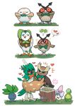  &lt;3 2021 absurd_res ambiguous_gender anthro beak biped blush brown_body brown_feathers budew claws dartrix decidueye duo_focus feathers feral generation_1_pokemon generation_2_pokemon generation_4_pokemon generation_7_pokemon grass group hi_res hoothoot leaf morelull nintendo noctowl oddish plant pokemon pokemon_(species) pseudo_clothing red_sclera rowlet selinaeagle signature simple_background standing toe_claws tree_stump white_background white_body white_feathers wings 