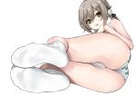  1girl ass blush braid eyelashes feet foot_focus foreshortening full_body green_eyes hair_between_eyes hair_ornament hairclip hand_up honkai:_star_rail honkai_(series) kukoi legs legs_together lying no_shoes on_side open_mouth paid_reward_available panties qingque_(honkai:_star_rail) sidelocks simple_background socks soles solo thighs toes twintails underwear underwear_only white_background white_panties white_socks 