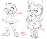 accessory amy_rose anthro boots bracelet clothing dress eulipotyphlan eyes_closed female footwear hair_accessory hairband hands_behind_back hedgehog hi_res jewelry line_art mammal sega sketch smile solo sonic_the_hedgehog_(series) swing thedjtc thick_thighs wide_hips 