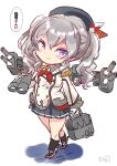  1girl bag beret binoculars black_headwear black_socks buttons cannon chibi epaulettes fuji_(pixiv24804665) full_body gloves grey_eyes grey_hair grey_skirt hat highres jacket kantai_collection kashima_(kancolle) long_sleeves machinery military military_jacket military_uniform miniskirt neckerchief pleated_skirt red_neckerchief sidelocks simple_background skirt socks solo turret twintails uniform wavy_hair white_background white_gloves white_jacket 