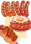  bread commentary egg_(food) food food_focus fried_egg kaneko_ryou ketchup no_humans original plate sausage simple_background 