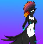  anthro avian belly bioluminescence bird blue_eyes blue_nipples breasts caster_(meatyr) dyed_feathers embarrassed exhibitionism eyelashes female glistening glowing meatyr nipples nude solo toucan white_belly 