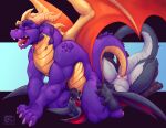  activision black_body bodily_fluids capcom claws cum cum_in_mouth cum_inside dragon duo eyes_closed feral finger_claws flying_wyvern genital_fluids horn male male/male membrane_(anatomy) membranous_wings monster_hunter nargacuga oral oral_penetration penetration purple_body simple_background slit_play spyro spyro_the_dragon tail tail_in_slit thesecretcave toe_claws wings 