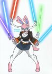  absurd_res anthro big_breasts blush breasts eeveelution female generation_6_pokemon hi_res lightsaber melee_weapon nintendo pace-maker pokemon pokemon_(species) small_waist solo star_wars sylveon thick_thighs weapon wide_hips 