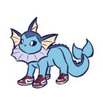  1:1 advos ambiguous_gender blue_body canid canine clothing digital_media_(artwork) eeveelution feral footwear generation_1_pokemon mammal nike nintendo pokemon pokemon_(species) red_clothing red_footwear red_shoes shoes simple_background solo tail vaporeon white_background 