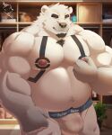  2023 absurd_res anthro bear belly bulge clothing detailed_background hfengfffff hi_res humanoid_hands kemono male mammal musclegut nipples overweight overweight_male polar_bear solo underwear ursine white_body 