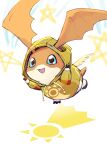  1other absurdres blue_eyes digimon digimon_(creature) highres hood hoodie looking_at_viewer nigreenwalker no_humans open_mouth patamon solo wings yellow_hoodie 