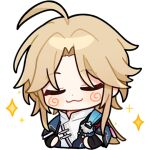  1boy ahoge blonde_hair chinese_commentary closed_eyes closed_mouth english_commentary hand_on_own_hip honkai:_star_rail honkai_(series) long_hair male_focus official_art parted_bangs smile smirk star_(symbol) transparent_background upper_body yanqing_(honkai:_star_rail) 