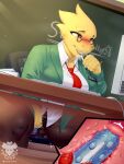  alphys anthro blush chalkboard classroom clothed clothing deltarune desk dress_shirt female fully_clothed furniture hi_res internal keyboard leggings legwear lizard masturbation necktie pantyhose pen_in_mouth penetration renatetherat reptile scales scalie school sex_toy sex_toy_in_pussy sex_toy_insertion shirt solo suit table teacher topwear undertale_(series) vaginal vaginal_masturbation vaginal_penetration vibrator vibrator_in_pussy yellow_body yellow_scales 